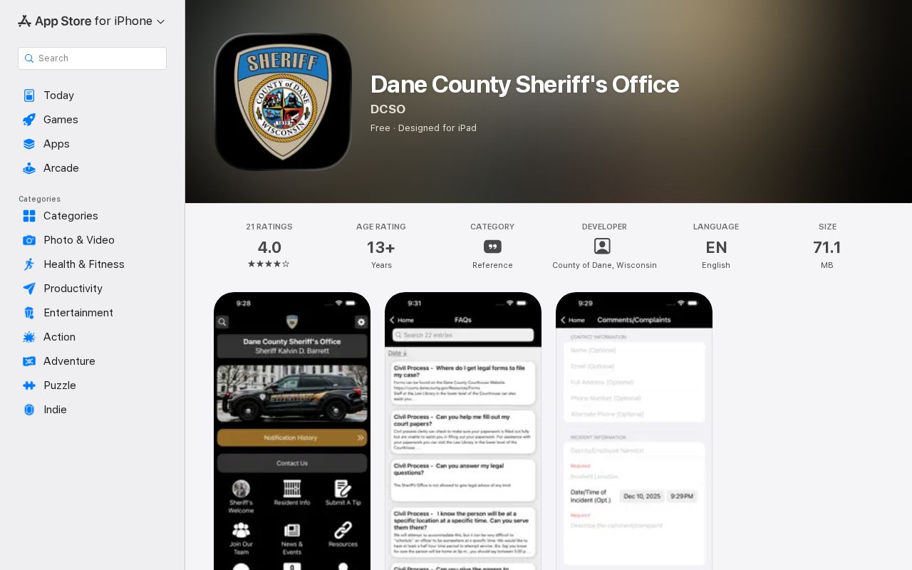 Dane County Sheriff app for warrant and custody record access